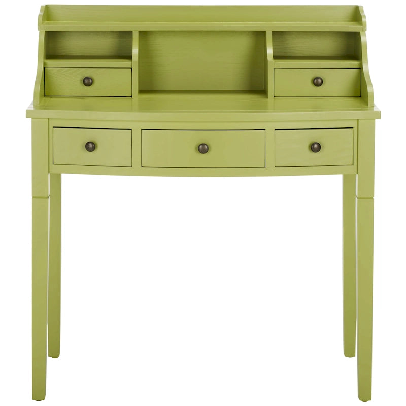 Scrittoio con ribalta e 5 cassetti, vano contenitore superiore, marrone rovere