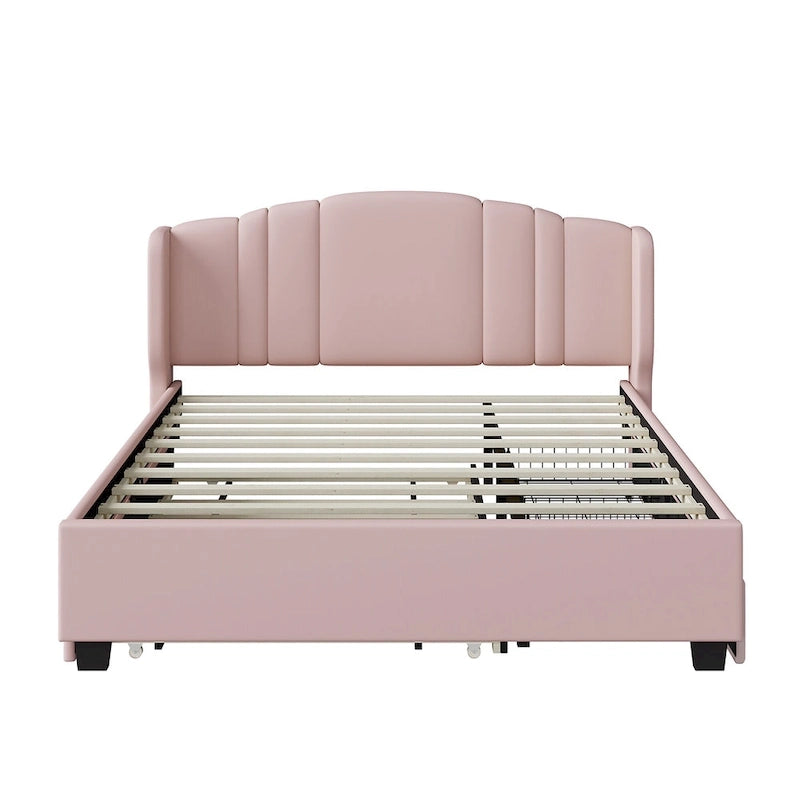 Letto a piattaforma Queen in lino con letto estraibile e 2 cassetti, nessuna rete a molle necessaria