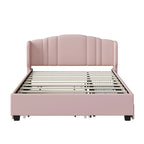 Letto a piattaforma Queen in lino con letto estraibile e 2 cassetti, nessuna rete a molle necessaria