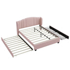 Letto a piattaforma Queen in lino con letto estraibile e 2 cassetti, nessuna rete a molle necessaria