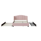Letto a piattaforma Queen in lino con letto estraibile e 2 cassetti, nessuna rete a molle necessaria