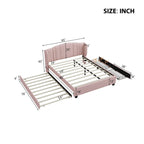 Letto a piattaforma Queen in lino con letto estraibile e 2 cassetti, nessuna rete a molle necessaria