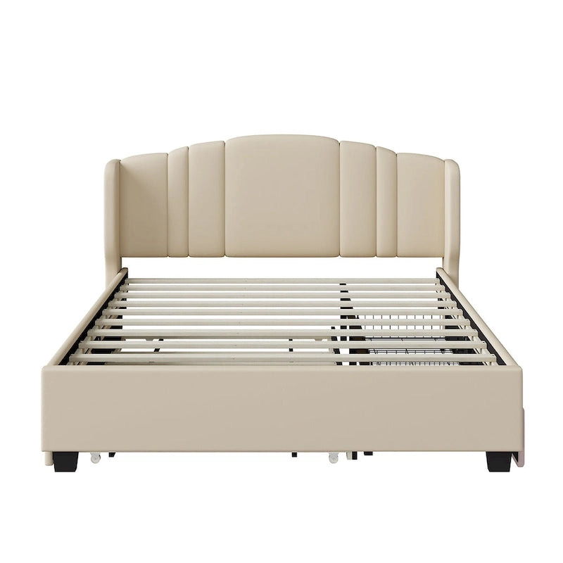 Letto a piattaforma Queen in lino con letto estraibile e 2 cassetti, nessuna rete a molle necessaria
