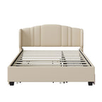 Letto a piattaforma Queen in lino con letto estraibile e 2 cassetti, nessuna rete a molle necessaria