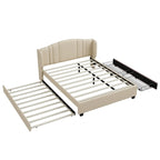 Letto a piattaforma Queen in lino con letto estraibile e 2 cassetti, nessuna rete a molle necessaria