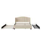 Letto a piattaforma Queen in lino con letto estraibile e 2 cassetti, nessuna rete a molle necessaria