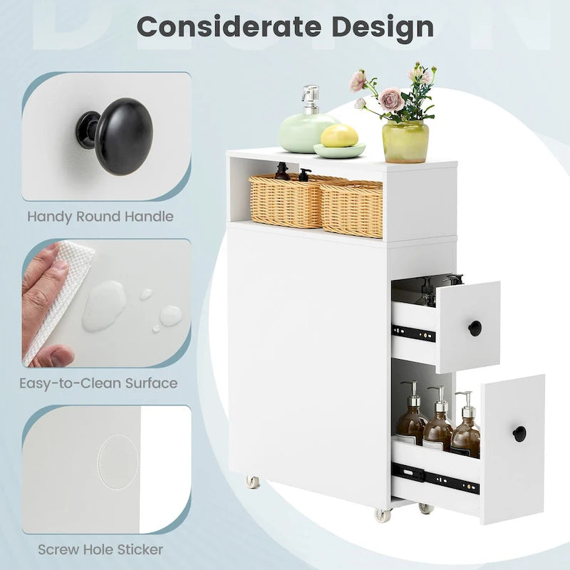 Armadietto Mobile Sottile per Bagno, Organizer Carta Igienica da Affiancare al WC