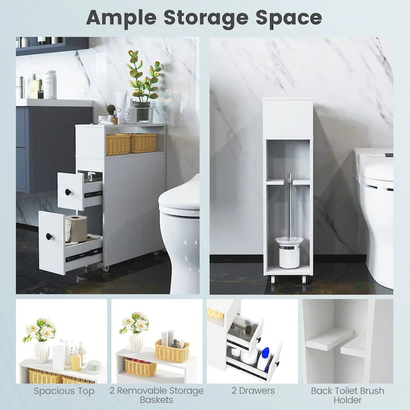 Armadietto Mobile Sottile per Bagno, Organizer Carta Igienica da Affiancare al WC