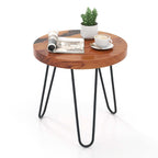 Tavolino rotondo da esterno in teak massiccio da 20 pollici, tavolino con bordo naturale