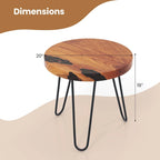 Tavolino rotondo da esterno in teak massiccio da 20 pollici, tavolino con bordo naturale