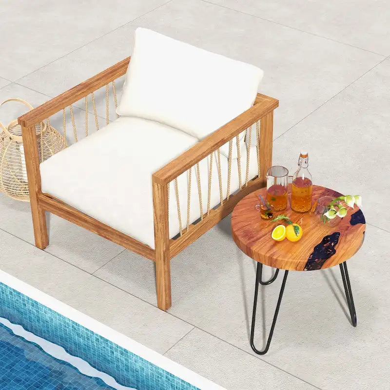 Tavolino rotondo da esterno in teak massiccio da 20 pollici, tavolino con bordo naturale