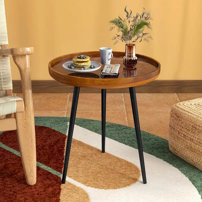 Tavolino rotondo da esterno in teak massiccio da 20 pollici, tavolino con bordo naturale