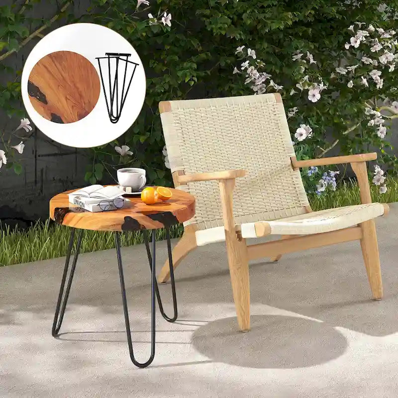 Tavolino rotondo da esterno in teak massiccio da 20 pollici, tavolino con bordo naturale