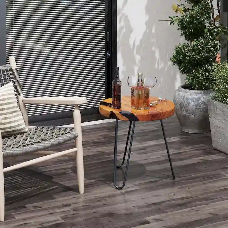 Tavolino rotondo da esterno in teak massiccio da 20 pollici, tavolino con bordo naturale