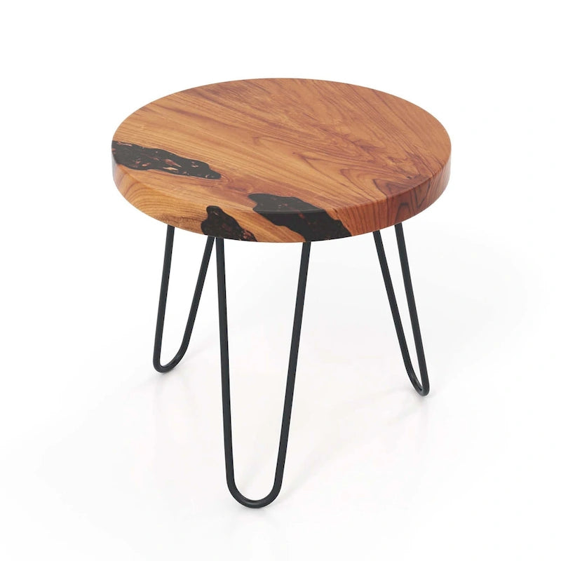 Tavolino rotondo da esterno in teak massiccio da 20 pollici, tavolino con bordo naturale