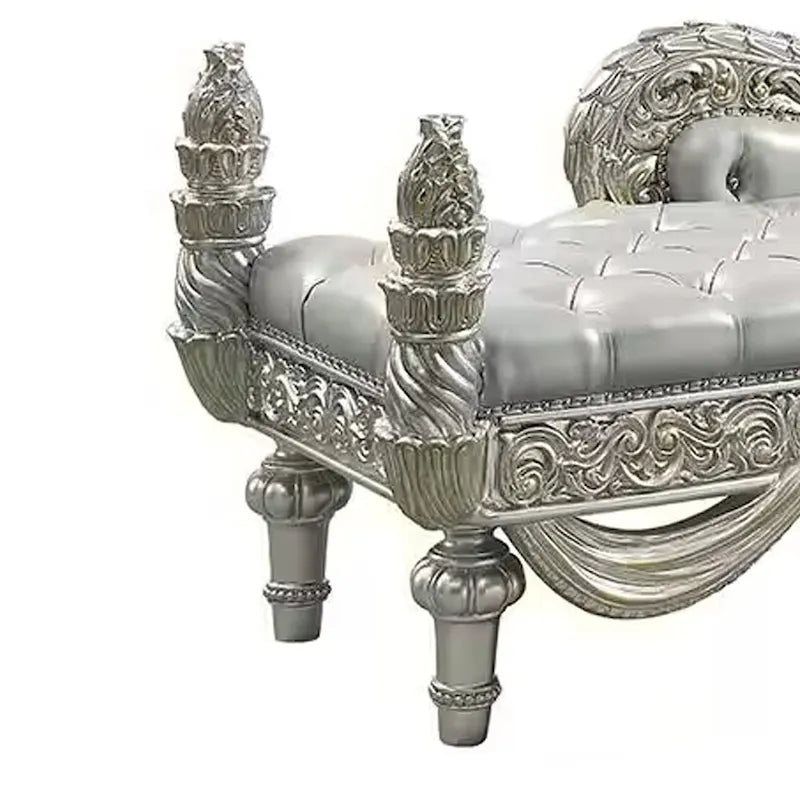 Panca Chaise Dove, finta pelle beige, legno finitura champagne 82 pollici