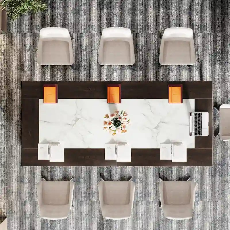 Tavolo da conferenza da 2 m per 8 persone, grande tavolo da riunione per ufficio con struttura in metallo – 100 P x 200 L x 75 H cm