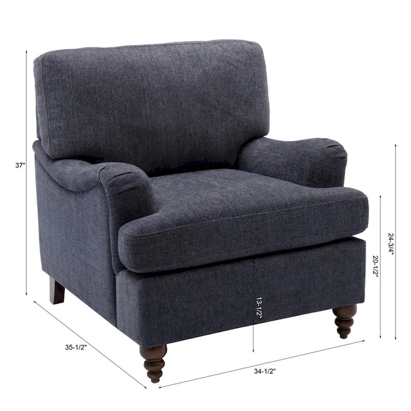 Poltrona con braccioli arrotolati, morbida sedia di design con gambe in legno per soggiorno