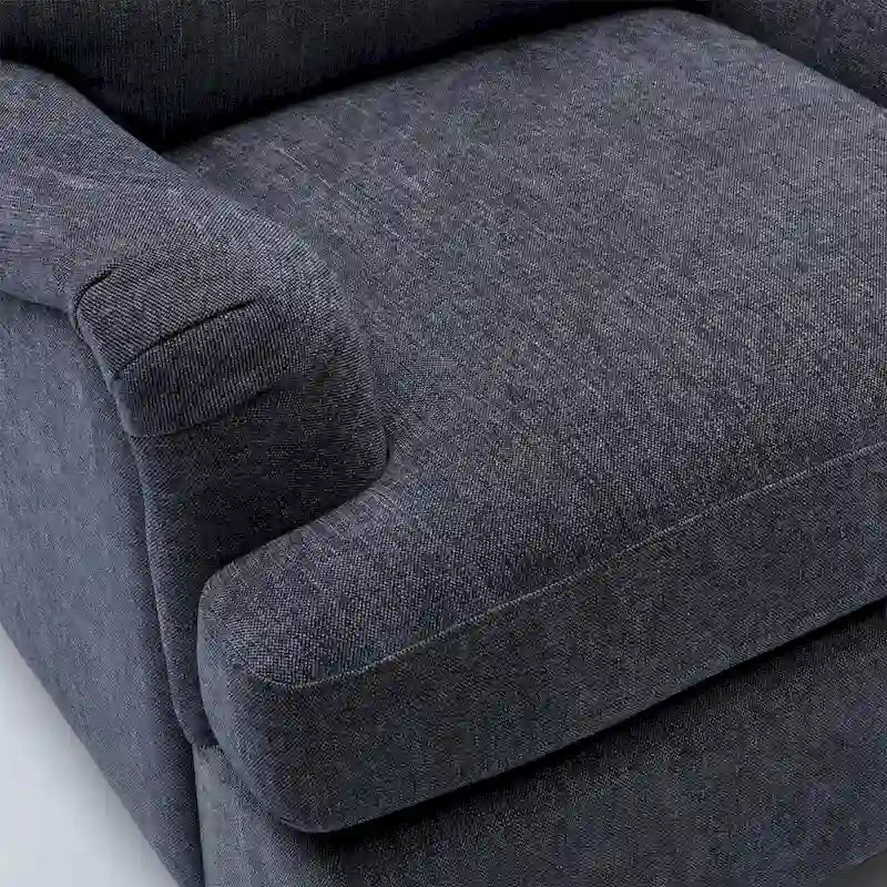 Poltrona con braccioli arrotolati, morbida sedia di design con gambe in legno per soggiorno