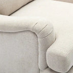 Poltrona con braccioli arrotolati, morbida sedia di design con gambe in legno per soggiorno