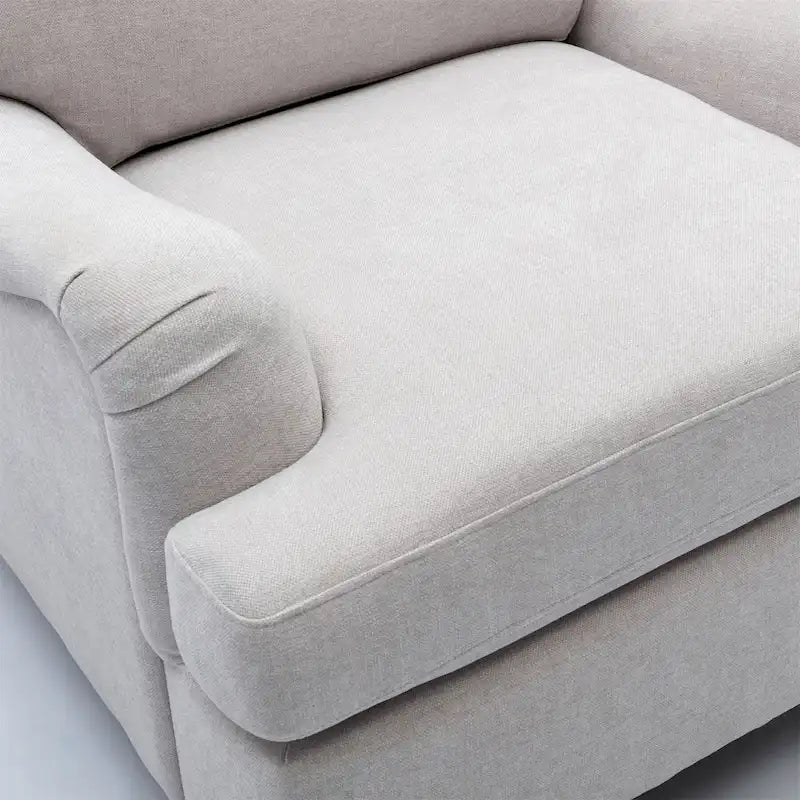 Poltrona con braccioli arrotolati, morbida sedia di design con gambe in legno per soggiorno