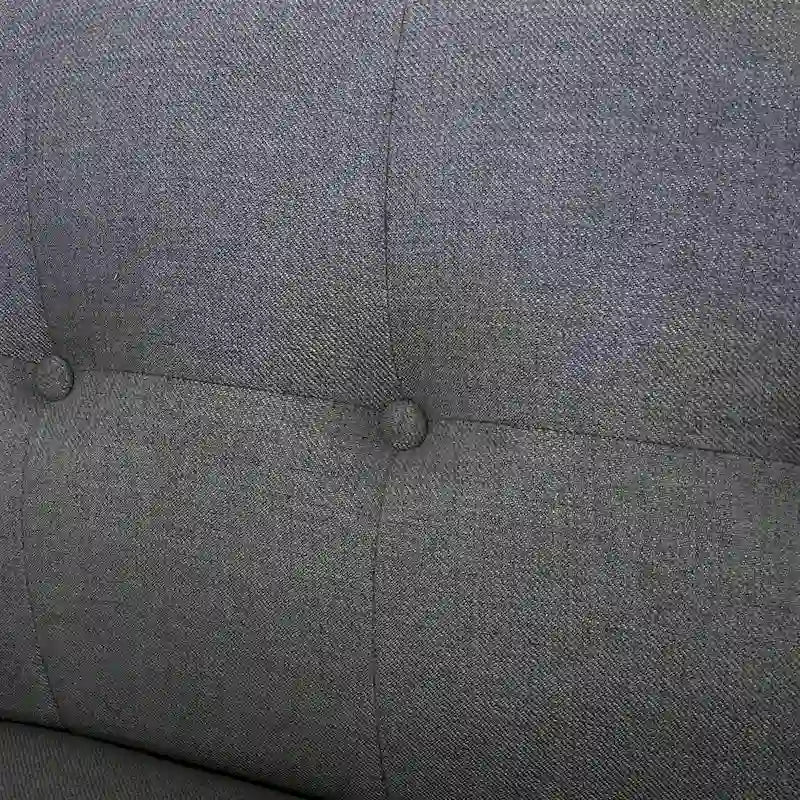 Divanetto moderno di metà secolo in tessuto con trapuntatura a bottoni e gambe affusolate in legno