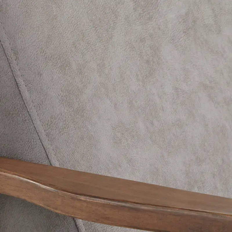 Poltrona decorativa moderna di metà secolo con struttura in legno di rubberwood, pelle vegana e bouclé