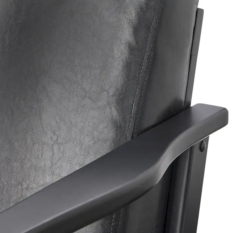 Poltrona decorativa moderna di metà secolo con struttura in legno di rubberwood, pelle vegana e bouclé