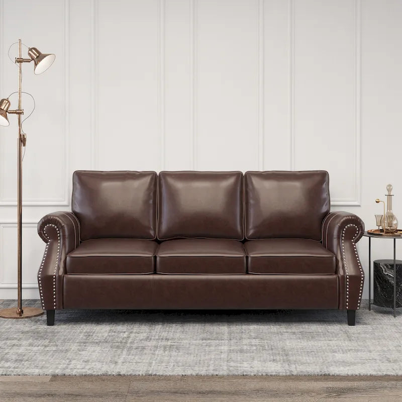Dowd Faux Leather 3 Seater Sofa with Nailhead Trim by Christopher Knight Home