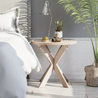 Tavolino rotondo con gambe a croce Farmhouse, finitura grigio vintage, base a cavalletto