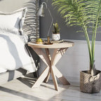 Tavolino rotondo con gambe a croce Farmhouse, finitura grigio vintage, base a cavalletto