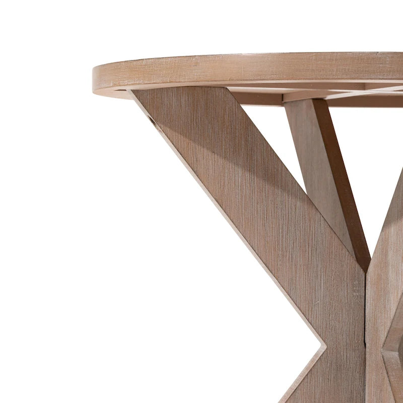 Tavolino rotondo con gambe a croce Farmhouse, finitura grigio vintage, base a cavalletto