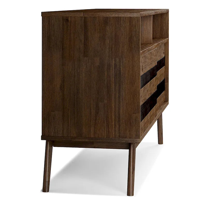 Mobile TV in legno massello di acacia da 54 pollici, rustico moderno di metà secolo, marrone naturale