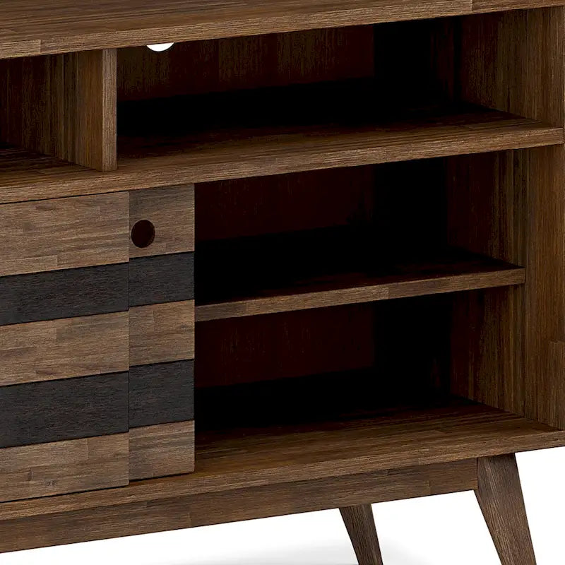 Mobile TV in legno massello di acacia da 54 pollici, rustico moderno di metà secolo, marrone naturale