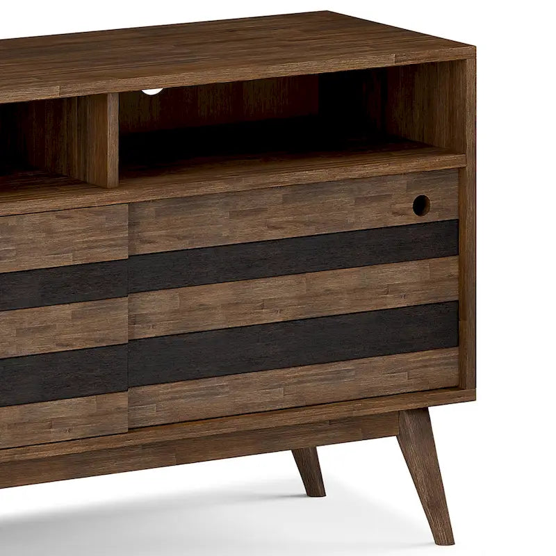 Mobile TV in legno massello di acacia da 54 pollici, rustico moderno di metà secolo, marrone naturale
