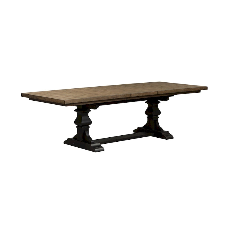 Tavolo da pranzo allungabile nero con gambe a cavalletto, finitura lavagna ed elemento allungabile