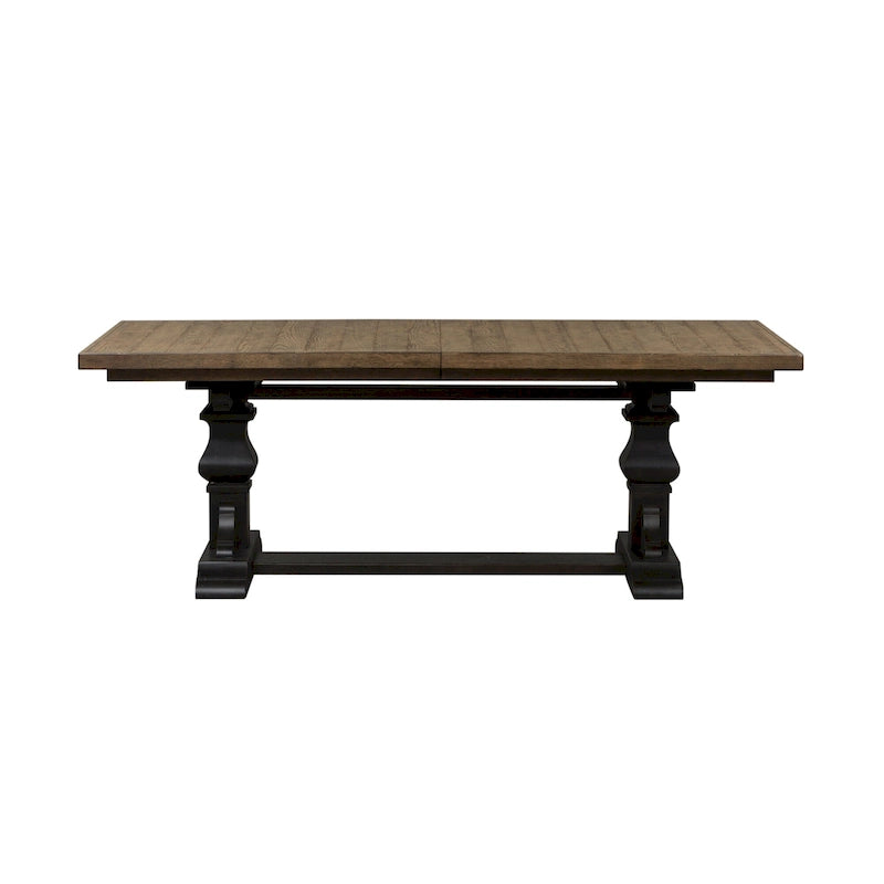 Tavolo da pranzo allungabile nero con gambe a cavalletto, finitura lavagna ed elemento allungabile