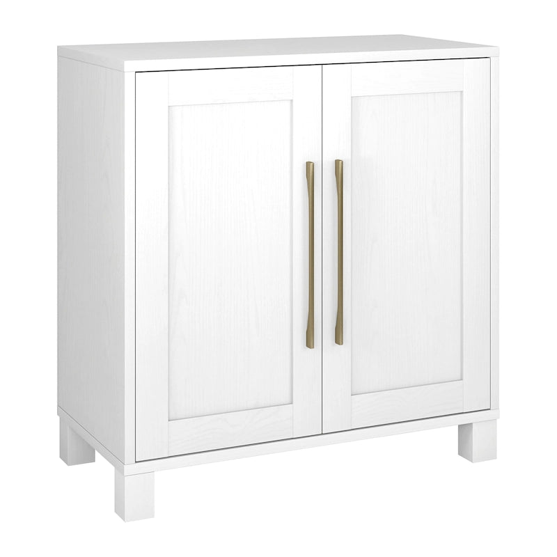 Mobiletto d'accento da 28 pollici con effetto venatura del legno, doppie ante e maniglie dorate