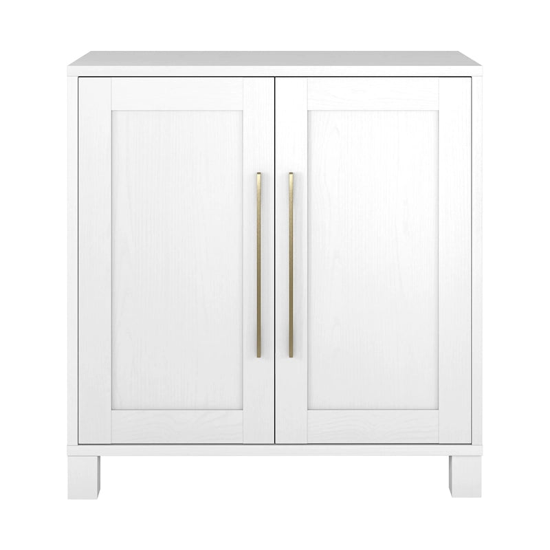 Mobiletto d'accento da 28 pollici con effetto venatura del legno, doppie ante e maniglie dorate