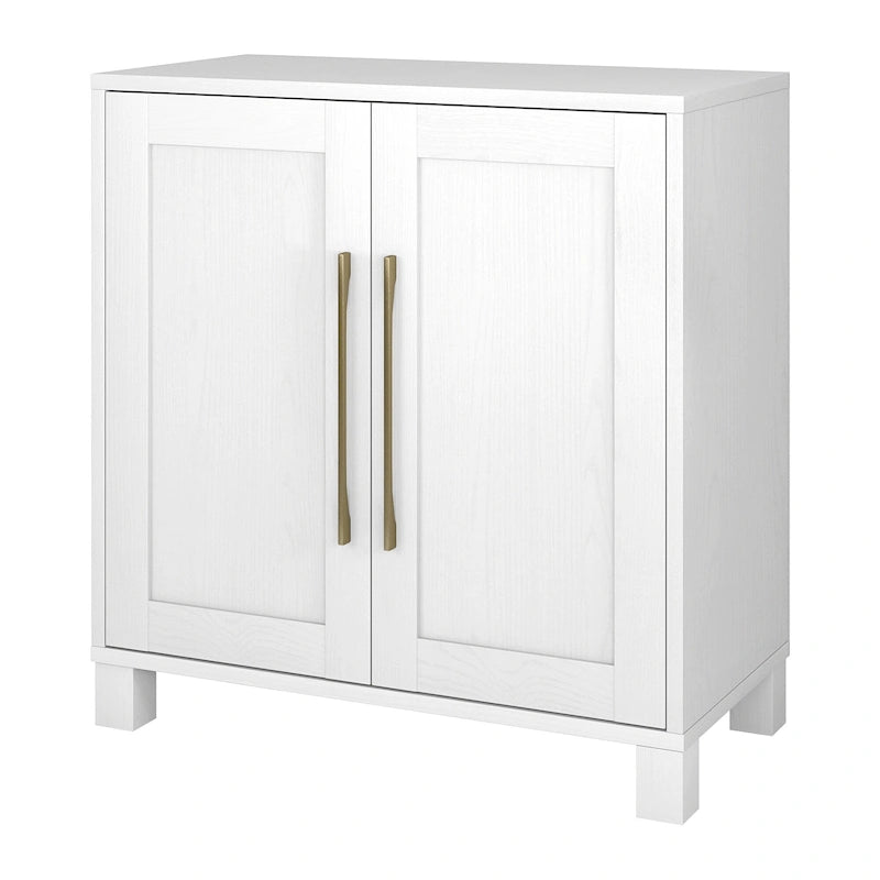 Mobiletto d'accento da 28 pollici con effetto venatura del legno, doppie ante e maniglie dorate