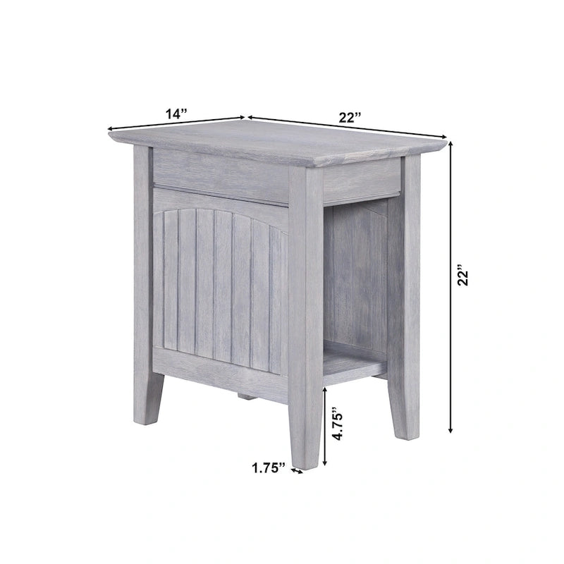 Tavolino/Comodino con Design Beadboard in Legno Massello Ecologico