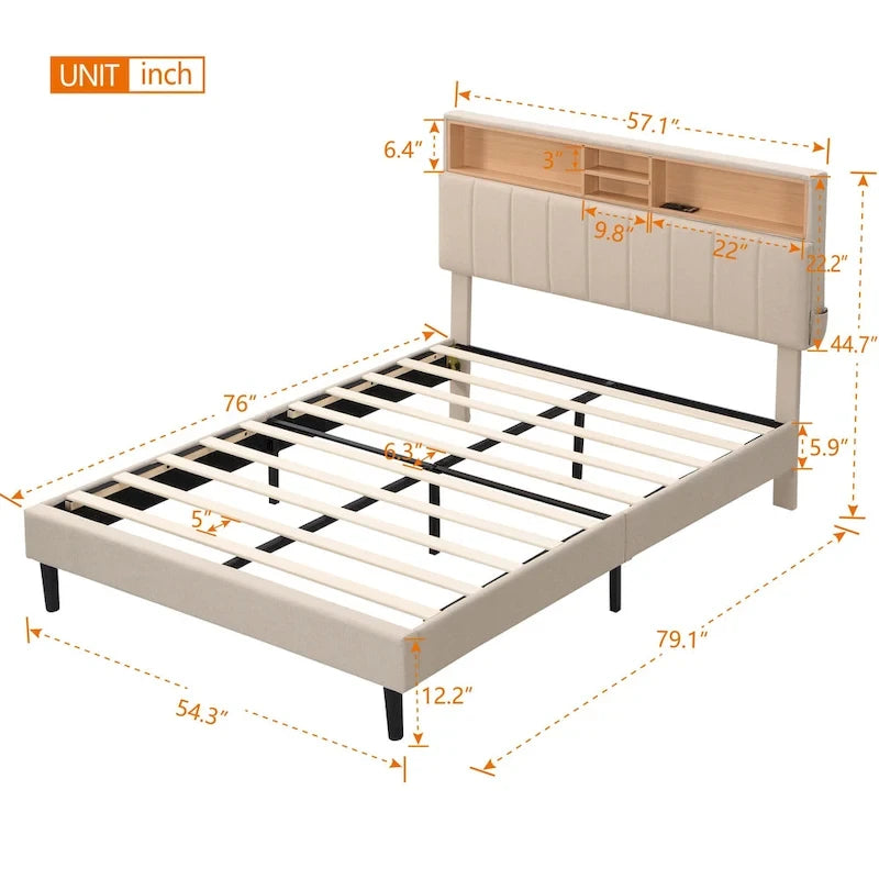 Letto a piattaforma imbottito Queen Size