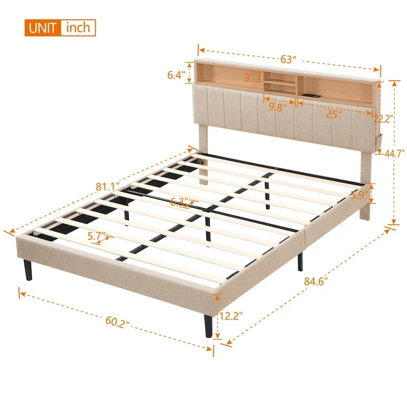 Letto a piattaforma imbottito Queen Size