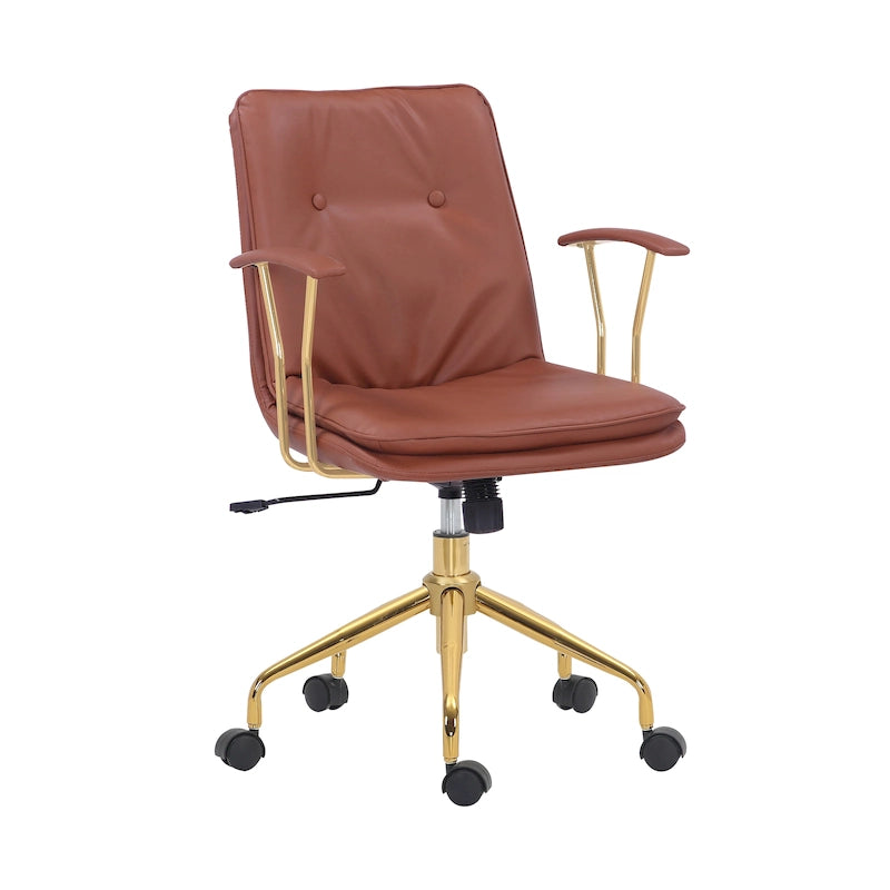 Sedia da ufficio in pelle PU con base a rotelle cromata color oro, stile moderno e glamour