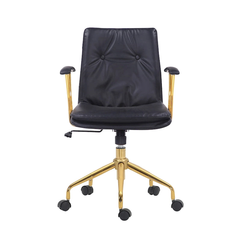 Sedia da ufficio in pelle PU con base a rotelle cromata color oro, stile moderno e glamour