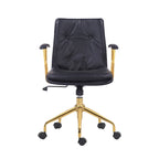 Sedia da ufficio in pelle PU con base a rotelle cromata color oro, stile moderno e glamour