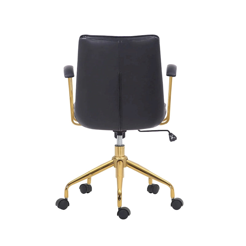Sedia da ufficio in pelle PU con base a rotelle cromata color oro, stile moderno e glamour