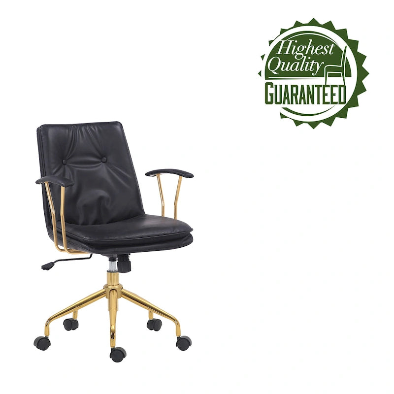 Sedia da ufficio in pelle PU con base a rotelle cromata color oro, stile moderno e glamour