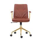 Sedia da ufficio in pelle PU con base a rotelle cromata color oro, stile moderno e glamour