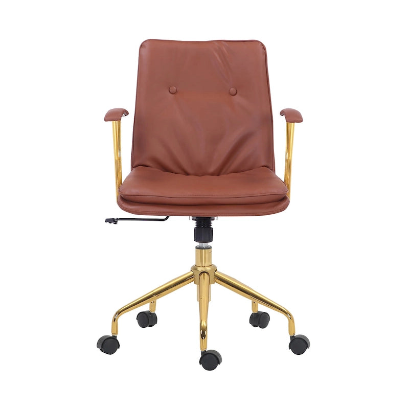 Sedia da ufficio in pelle PU con base a rotelle cromata color oro, stile moderno e glamour